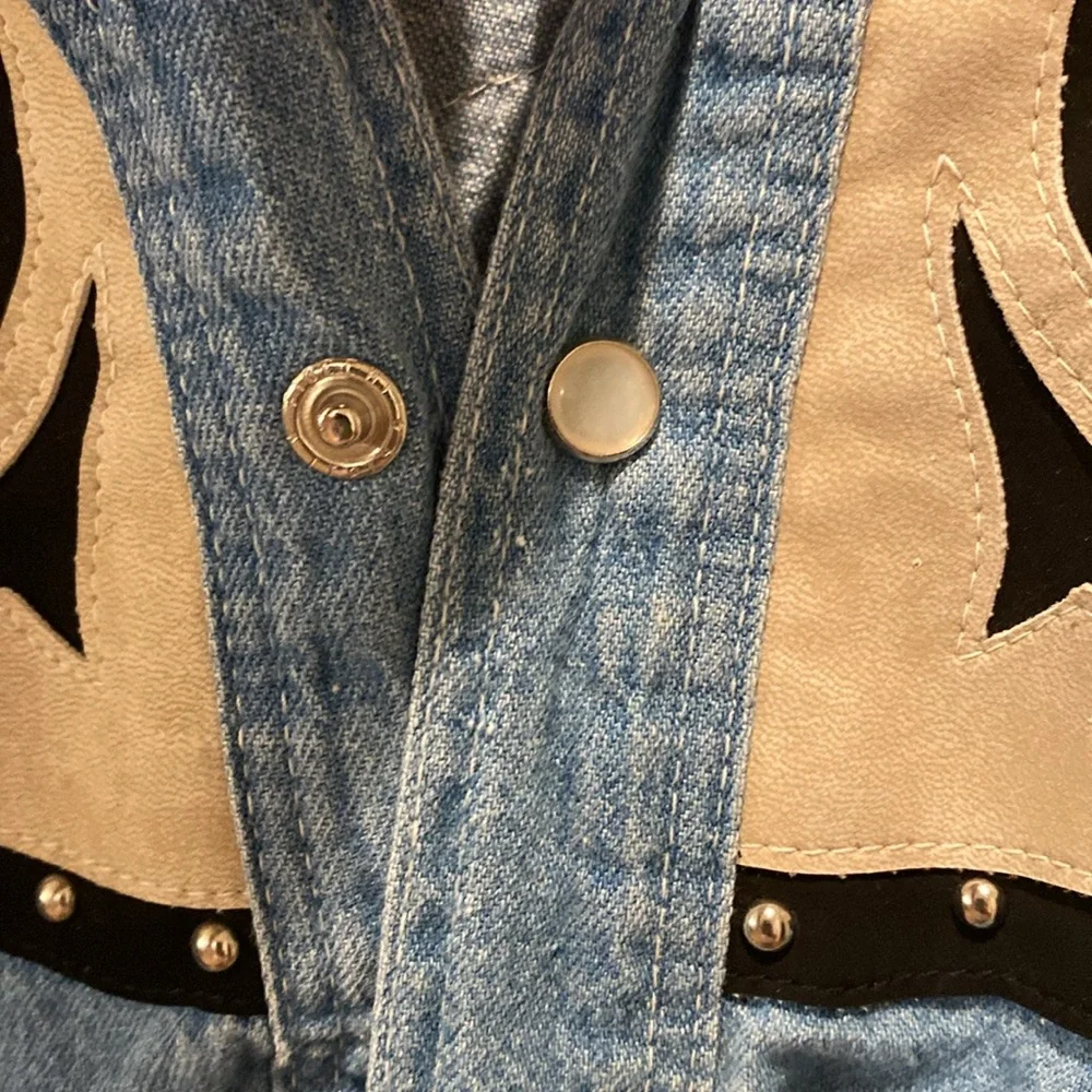 Rivergold Ladies Denim and Suede Snap Button‎ Long Sleeve Shirt.  Size Large. - Picture 9 of 9